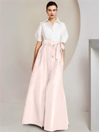 Robes de mère de la mariée 2 pièces, coupe trapèze/princesse, col chemise, manches courtes 