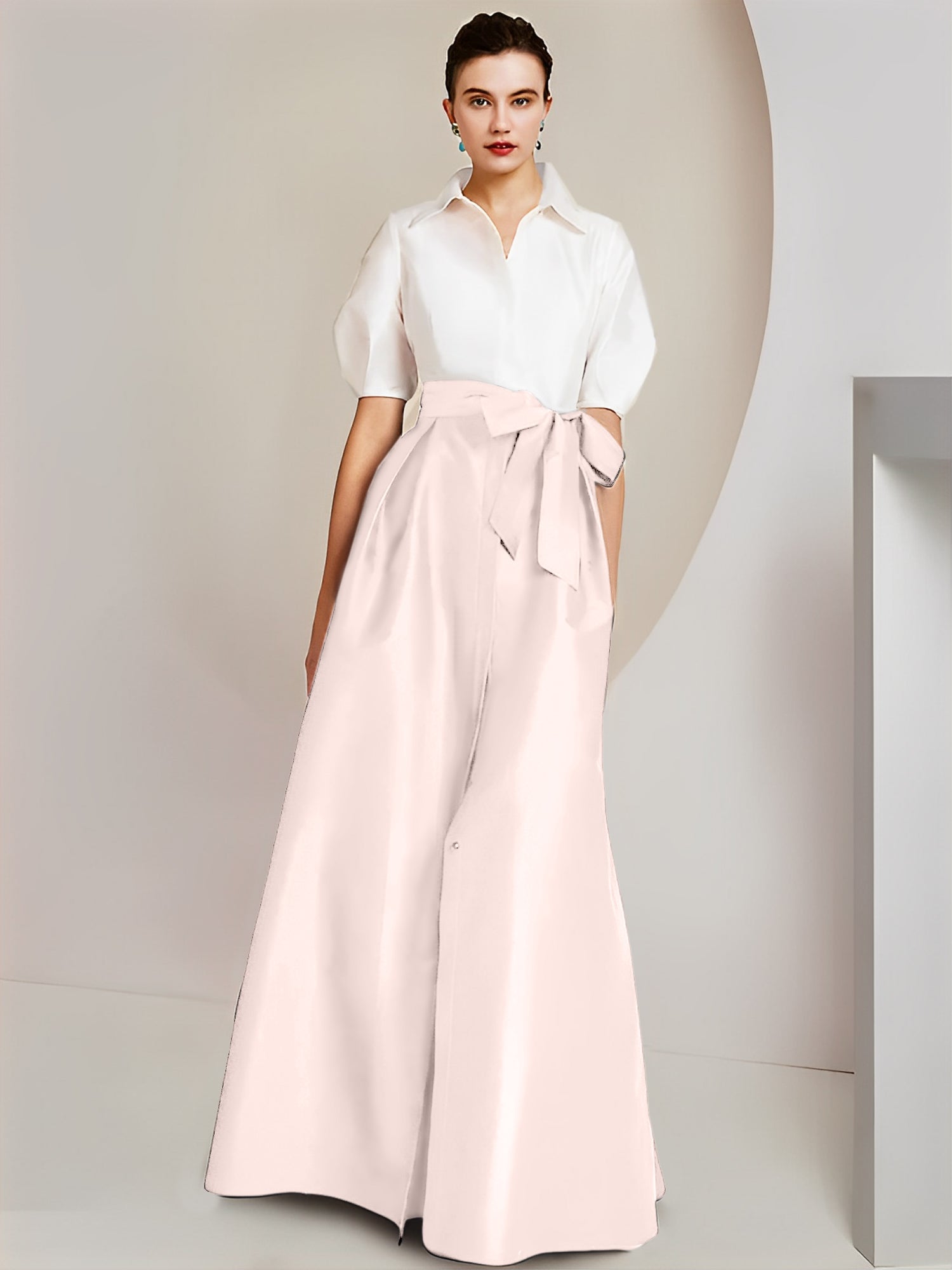 Robes de mère de la mariée 2 pièces, coupe trapèze/princesse, col chemise, manches courtes 