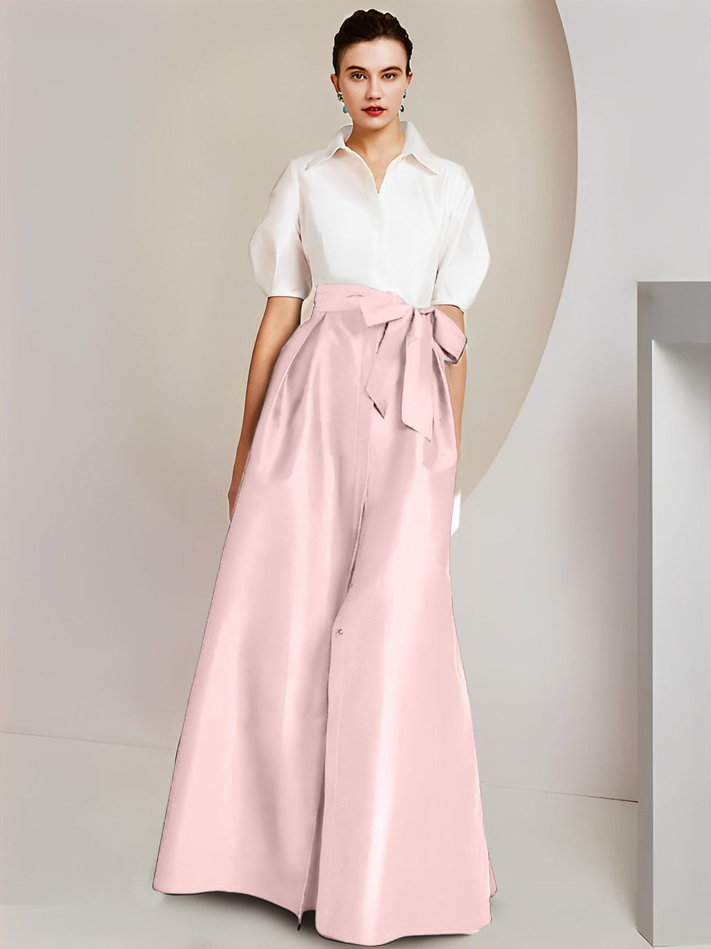 Robes de mère de la mariée 2 pièces, coupe trapèze/princesse, col chemise, manches courtes 