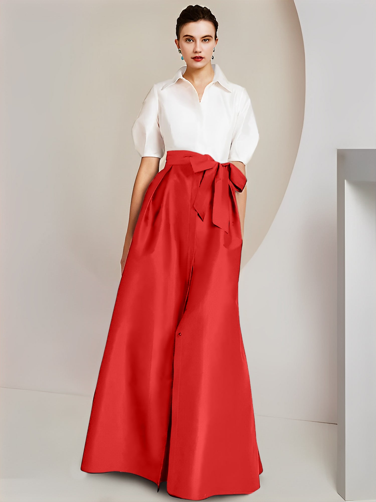 Robes de mère de la mariée 2 pièces, coupe trapèze/princesse, col chemise, manches courtes 