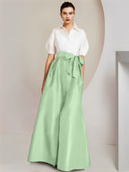 Robes de mère de la mariée 2 pièces, coupe trapèze/princesse, col chemise, manches courtes 