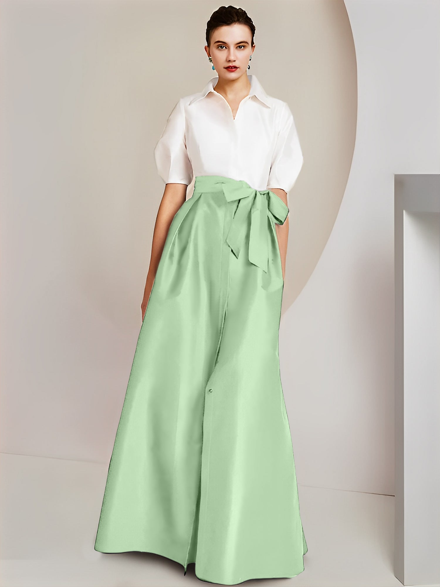 Robes de mère de la mariée 2 pièces, coupe trapèze/princesse, col chemise, manches courtes 