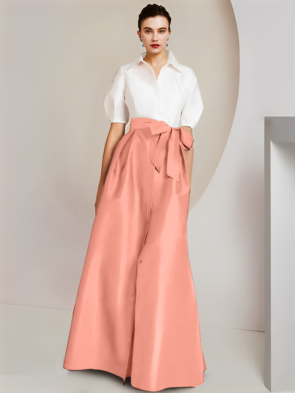 Robes de mère de la mariée 2 pièces, coupe trapèze/princesse, col chemise, manches courtes 