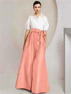 Robes de mère de la mariée 2 pièces, coupe trapèze/princesse, col chemise, manches courtes 