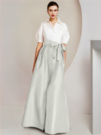 Robes de mère de la mariée 2 pièces, coupe trapèze/princesse, col chemise, manches courtes 