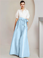 Robes de mère de la mariée 2 pièces, coupe trapèze/princesse, col chemise, manches courtes 