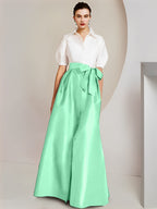 Robes de mère de la mariée 2 pièces, coupe trapèze/princesse, col chemise, manches courtes 