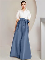 Robes de mère de la mariée 2 pièces, coupe trapèze/princesse, col chemise, manches courtes 