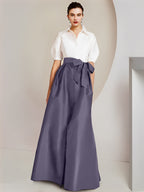 Robes de mère de la mariée 2 pièces, coupe trapèze/princesse, col chemise, manches courtes 