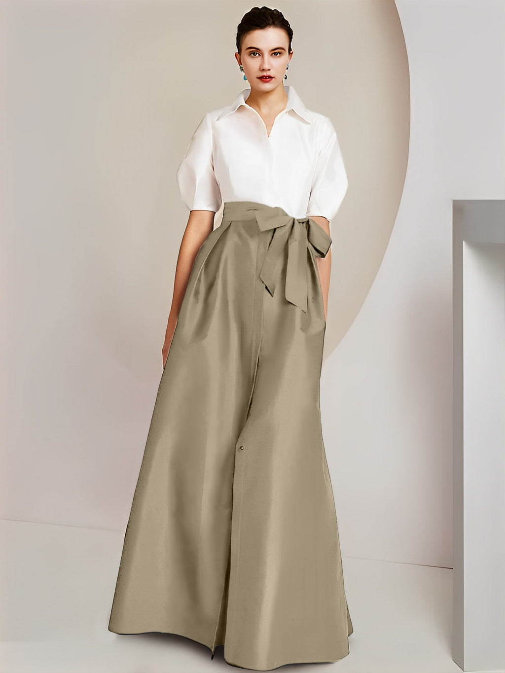 Robes de mère de la mariée 2 pièces, coupe trapèze/princesse, col chemise, manches courtes 