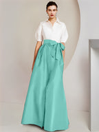 Robes de mère de la mariée 2 pièces, coupe trapèze/princesse, col chemise, manches courtes 