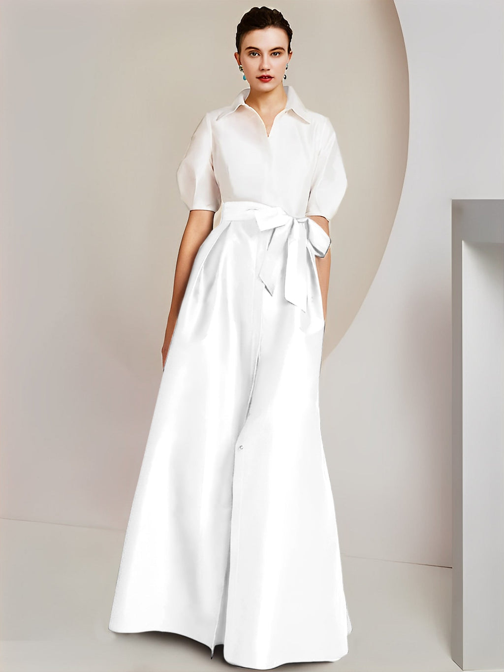 Robes de mère de la mariée 2 pièces, coupe trapèze/princesse, col chemise, manches courtes 