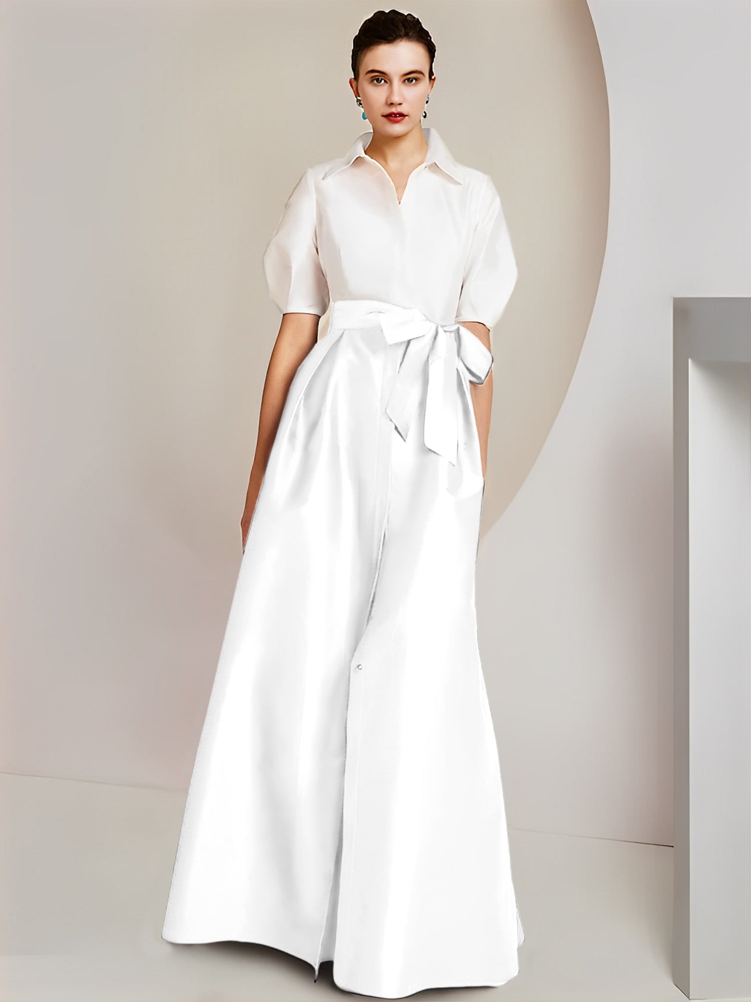 Robes de mère de la mariée 2 pièces, coupe trapèze/princesse, col chemise, manches courtes 