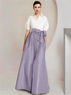 Robes de mère de la mariée 2 pièces, coupe trapèze/princesse, col chemise, manches courtes 
