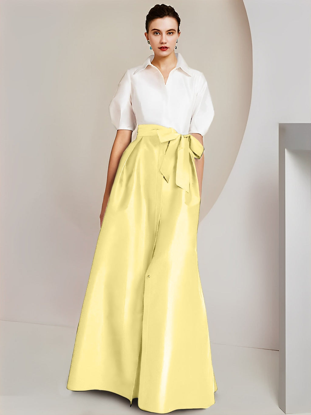 Robes de mère de la mariée 2 pièces, coupe trapèze/princesse, col chemise, manches courtes 