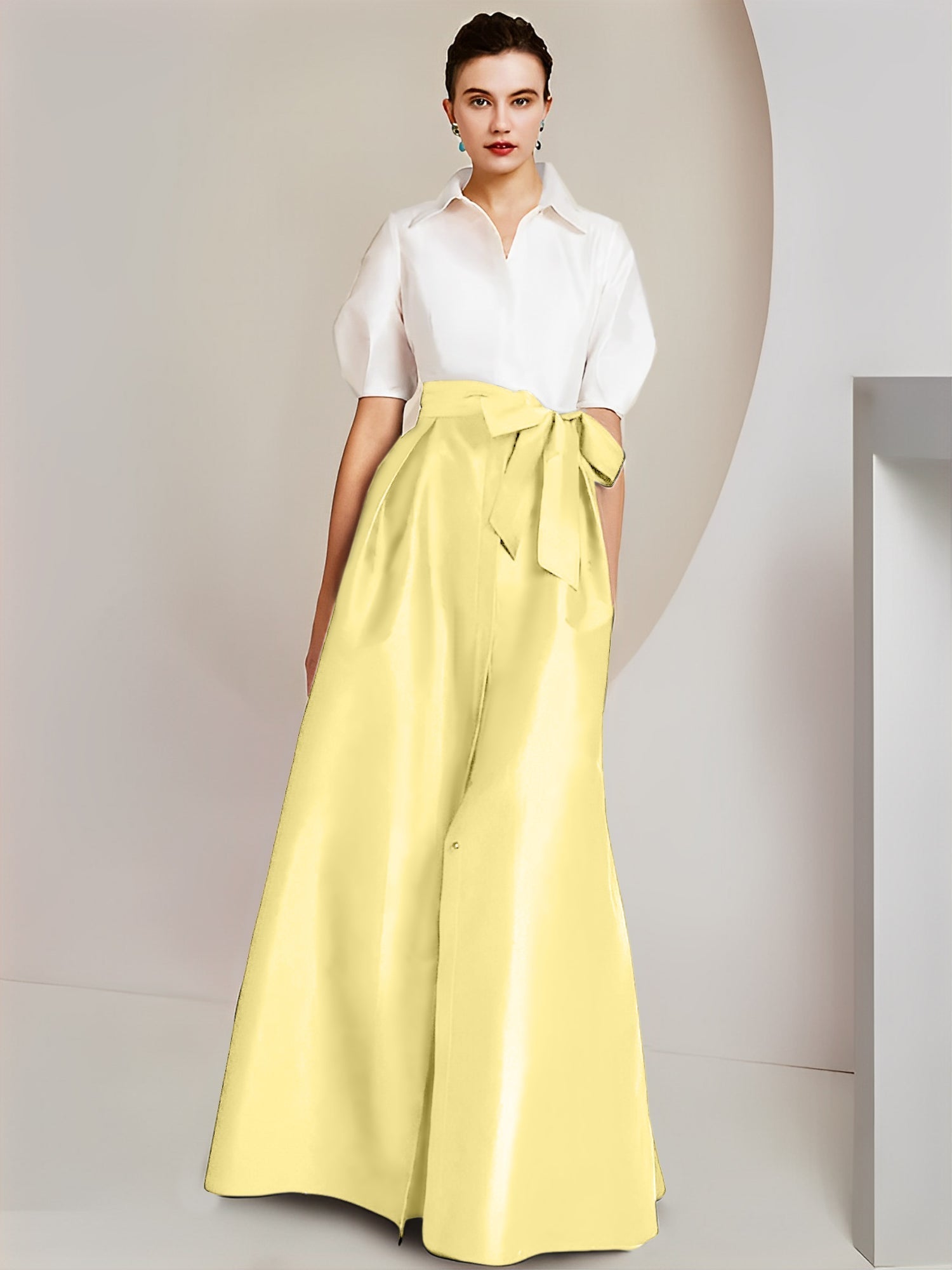 Robes de mère de la mariée 2 pièces, coupe trapèze/princesse, col chemise, manches courtes 