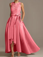 Vestidos de corte princesa/línea A para la madre de la novia, sin mangas, con cuello joya y encaje plisado. 