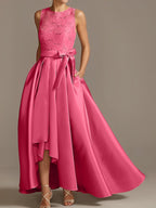 Vestidos de corte princesa/línea A para la madre de la novia, sin mangas, con cuello joya y encaje plisado. 