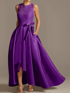 Vestidos de corte princesa/línea A para la madre de la novia, sin mangas, con cuello joya y encaje plisado. 
