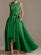 Vestidos de corte princesa/línea A para la madre de la novia, sin mangas, con cuello joya y encaje plisado. 