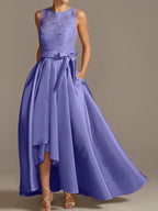 Vestidos de corte princesa/línea A para la madre de la novia, sin mangas, con cuello joya y encaje plisado. 