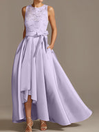 Vestidos de corte princesa/línea A para la madre de la novia, sin mangas, con cuello joya y encaje plisado. 