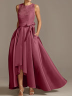 Vestidos de corte princesa/línea A para la madre de la novia, sin mangas, con cuello joya y encaje plisado. 