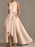 Vestidos de corte princesa/línea A para la madre de la novia, sin mangas, con cuello joya y encaje plisado. 