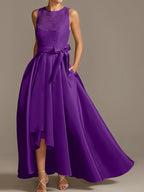 Vestidos de corte princesa/línea A para la madre de la novia, sin mangas, con cuello joya y encaje plisado. 