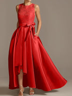 Vestidos de corte princesa/línea A para la madre de la novia, sin mangas, con cuello joya y encaje plisado. 