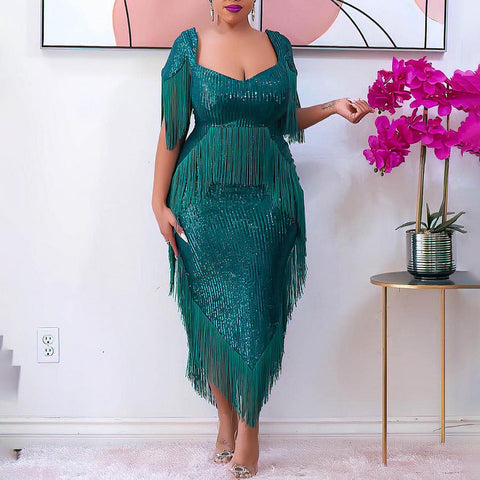Robe de soirée à sequins et franges, coupe ajustée, sexy, robe de demoiselle d'honneur pour femme 