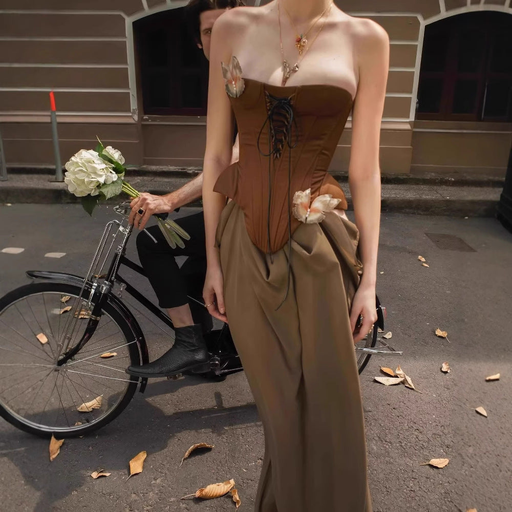 Vestido de fiesta vintage sexy con cintura de ballena y sin tirantes 