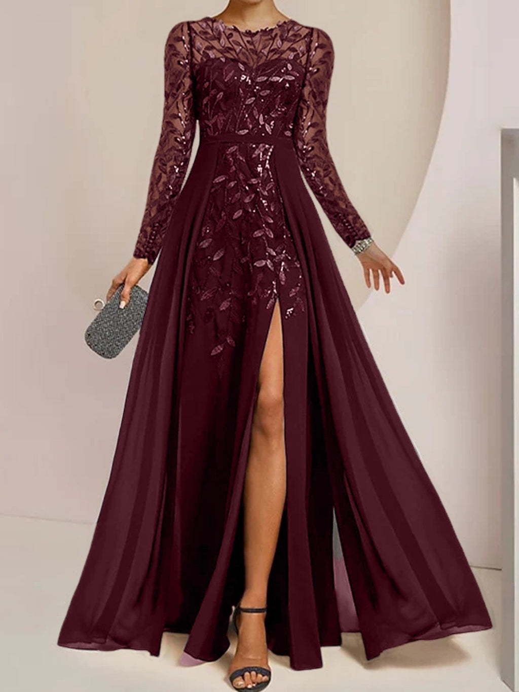Vestidos de corte princesa/línea A para la madre de la novia, largos hasta el suelo, con abertura lateral, volantes y lentejuelas. 