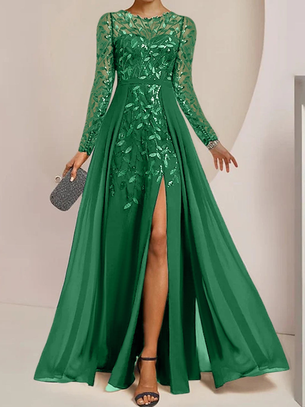 Vestidos de corte princesa/línea A para la madre de la novia, largos hasta el suelo, con abertura lateral, volantes y lentejuelas. 