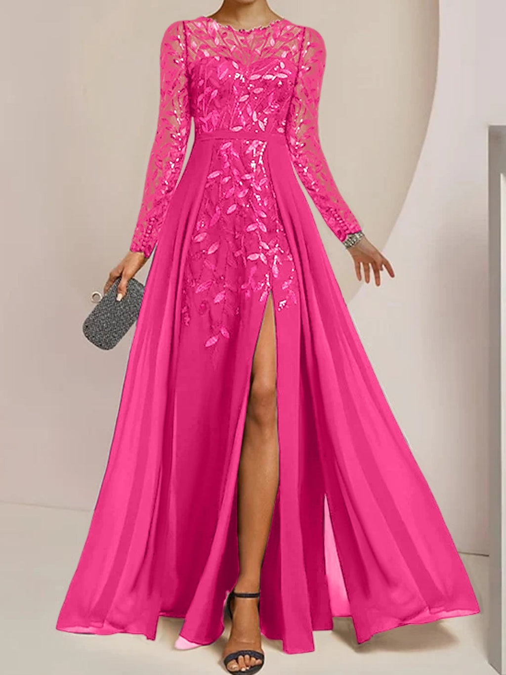 Vestidos de corte princesa/línea A para la madre de la novia, largos hasta el suelo, con abertura lateral, volantes y lentejuelas. 