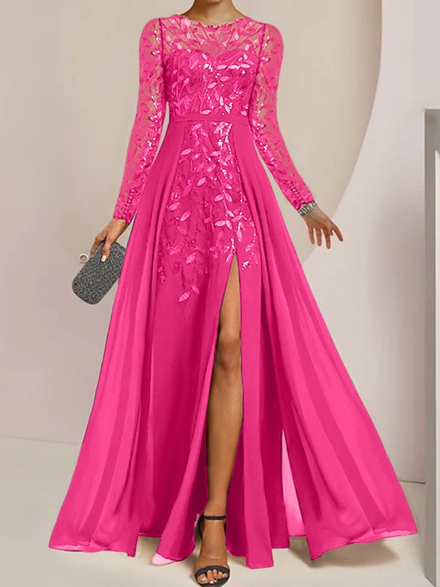 Vestidos de corte princesa/línea A para la madre de la novia, largos hasta el suelo, con abertura lateral, volantes y lentejuelas. 