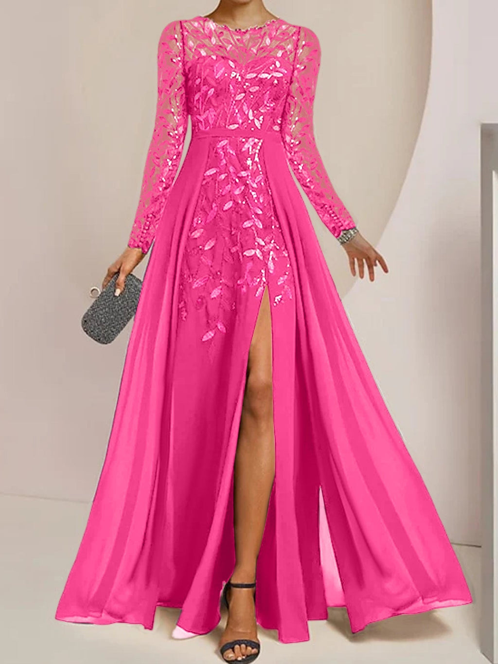 Vestidos de corte princesa/línea A para la madre de la novia, largos hasta el suelo, con abertura lateral, volantes y lentejuelas. 