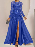 Vestidos de corte princesa/línea A para la madre de la novia, largos hasta el suelo, con abertura lateral, volantes y lentejuelas. 