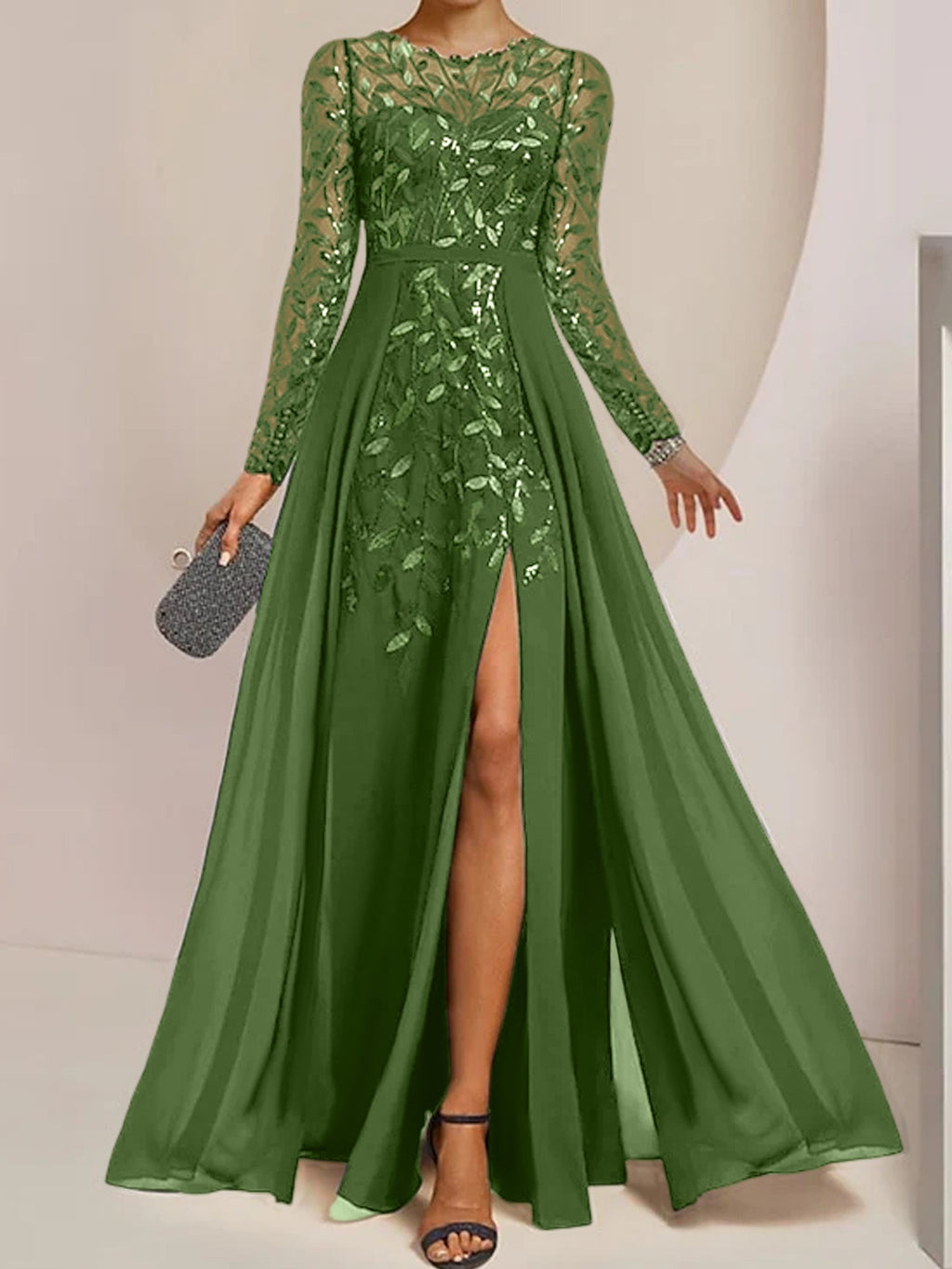 Vestidos de corte princesa/línea A para la madre de la novia, largos hasta el suelo, con abertura lateral, volantes y lentejuelas. 