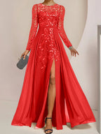 Vestidos de corte princesa/línea A para la madre de la novia, largos hasta el suelo, con abertura lateral, volantes y lentejuelas. 