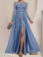 Vestidos de corte princesa/línea A para la madre de la novia, largos hasta el suelo, con abertura lateral, volantes y lentejuelas. 