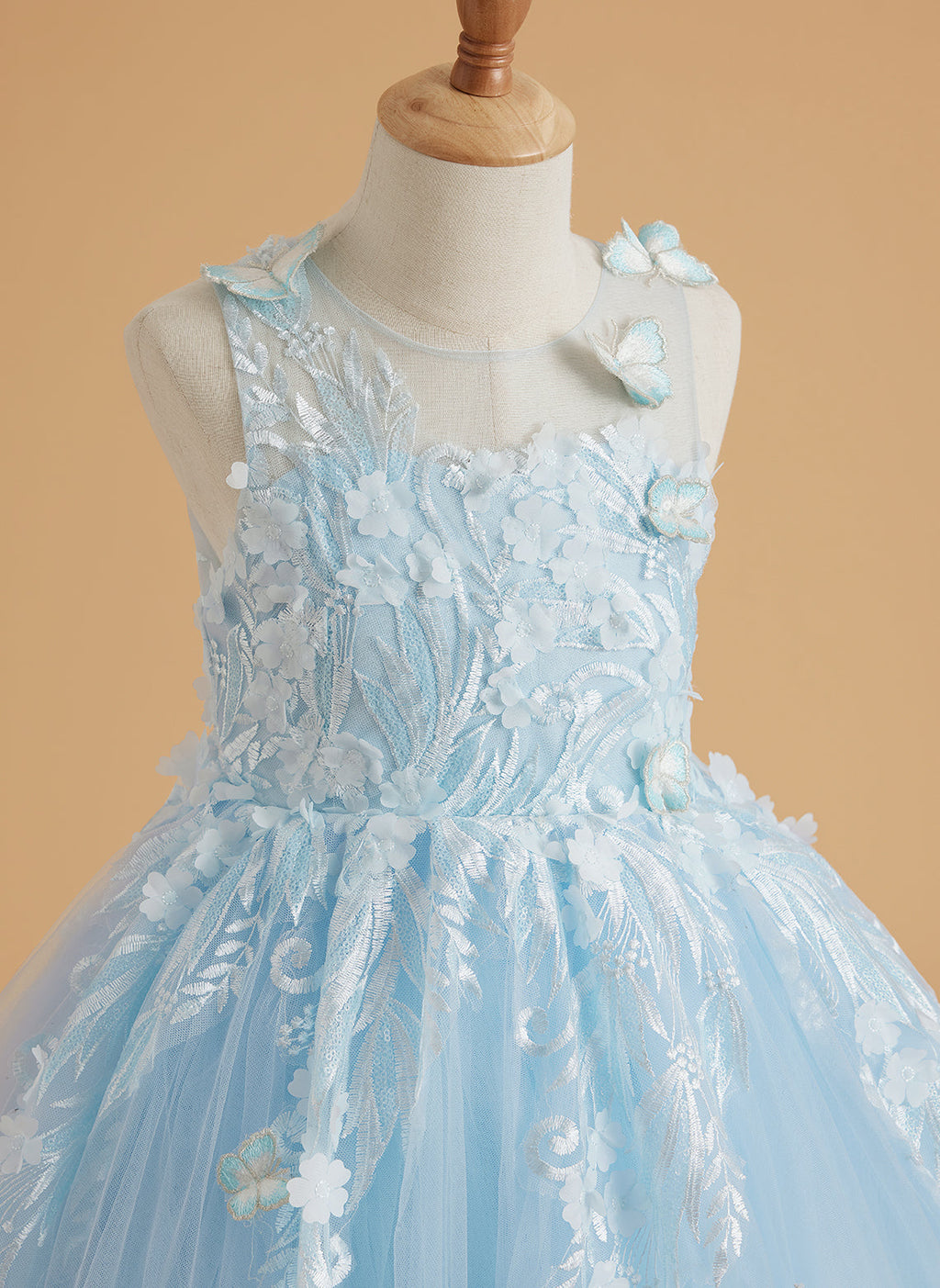 Vestido de princesa rosa para niñas con apliques de encaje 