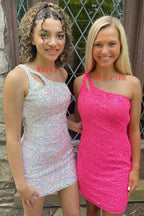 Sparkly Bodycon One Shoulder Sequins Short Homecoming Dress with Keyhole