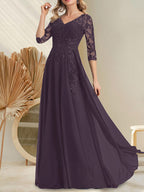 Vestido de novia de corte A, escote en V, largo hasta el suelo, de gasa de encaje con lentejuelas para la madre de la novia