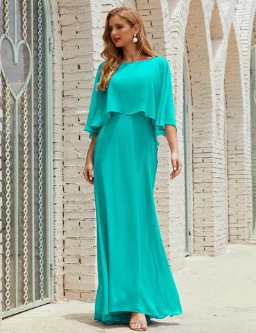 Vestido de dama de honor Sunderly para mujer, manga larga, cuello en V, de gasa, vestido formal de fiesta de boda SY28018