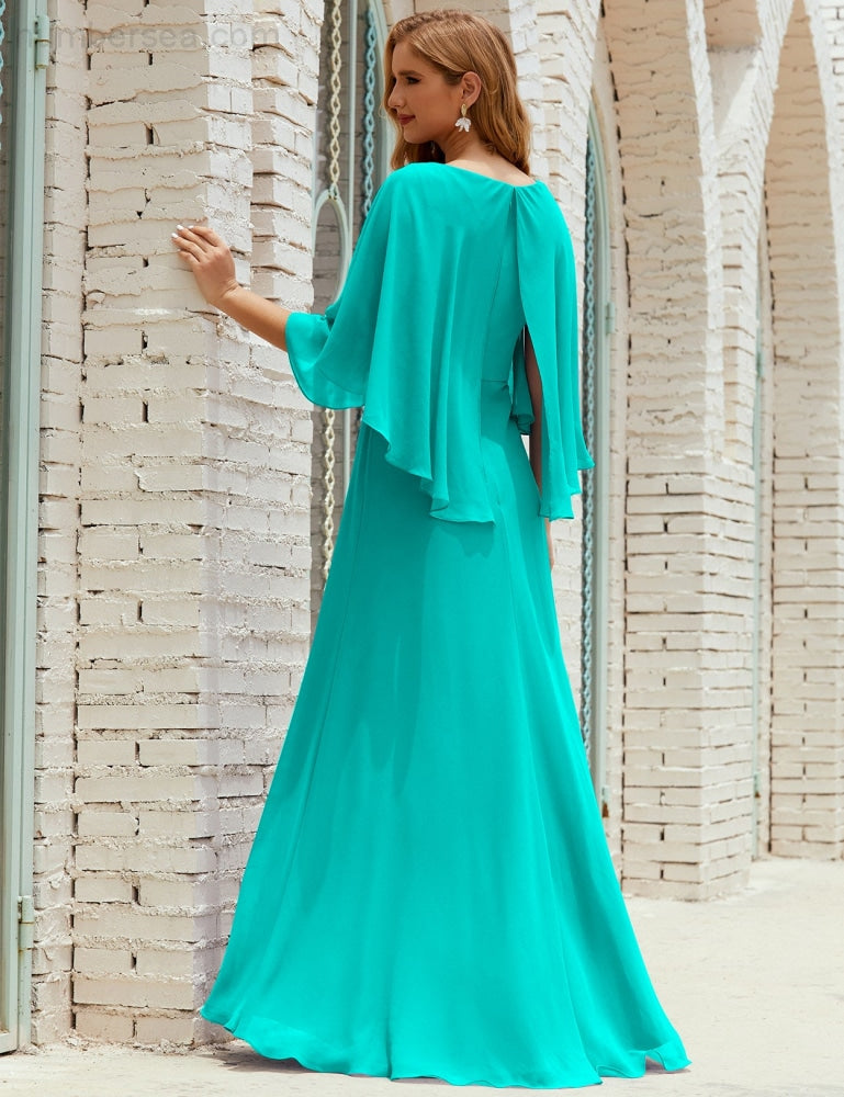 Vestido de dama de honor Sunderly para mujer, manga larga, cuello en V, de gasa, vestido formal de fiesta de boda SY28018
