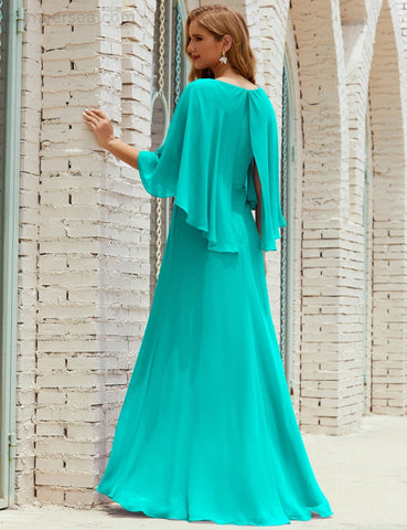 Vestido de dama de honor Sunderly para mujer, manga larga, cuello en V, de gasa, vestido formal de fiesta de boda SY28018