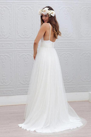 Vestido de novia sencillo hasta el suelo con escote en V y fajín fruncido WD054