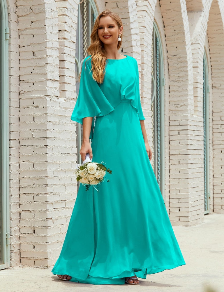 Vestido de dama de honor Sunderly para mujer, manga larga, cuello en V, de gasa, vestido formal de fiesta de boda SY28018