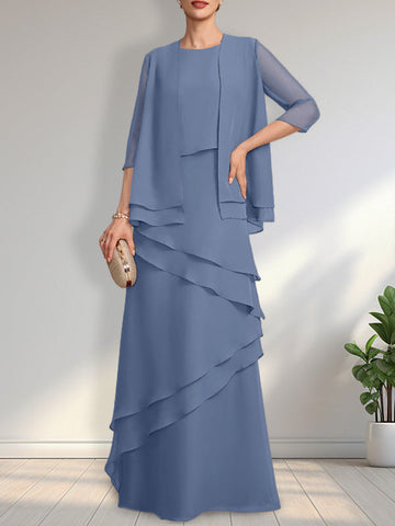 Sheath Scoop Floor-Length Chiffon Mother of the Bride Dress